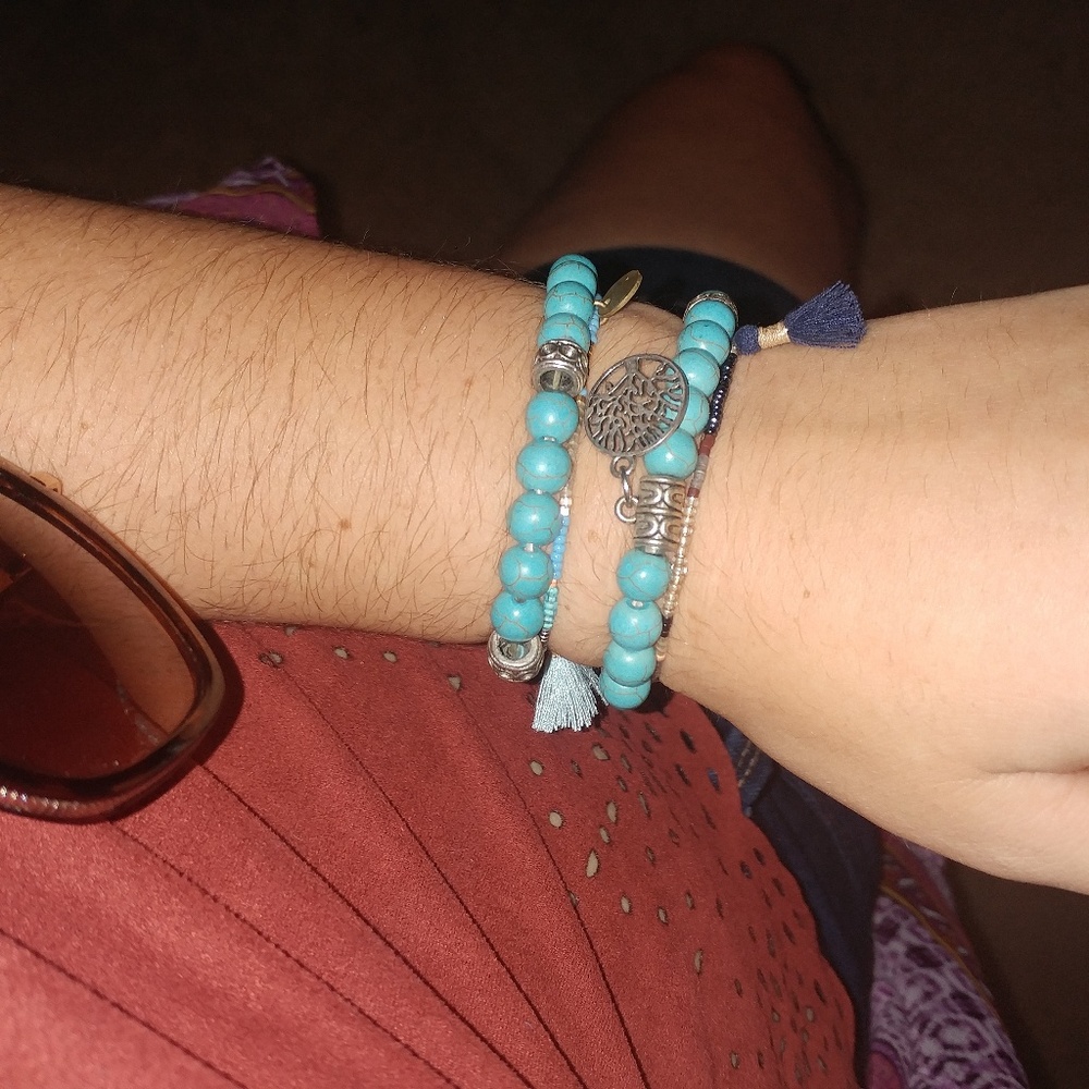 (4) Boho Wanderlust Bracelets Beaded Turquoise - image 1
